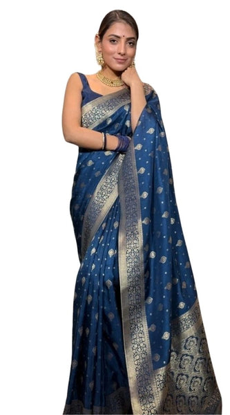 Mayawye Women's Silk Printed Saree With Unstitched Blouse 5.5Mtr (Rama)