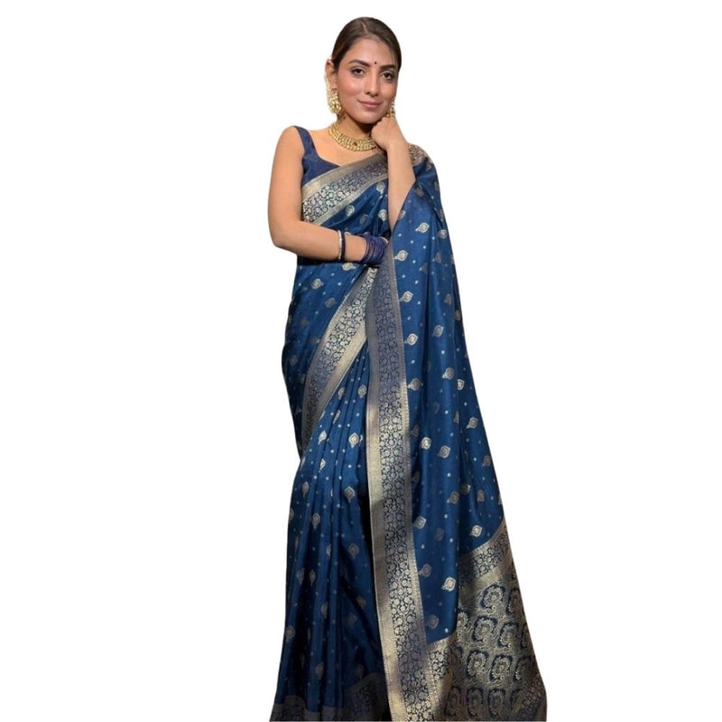 Mayawye Women's Silk Printed Saree With Unstitched Blouse 5.5Mtr (Rama)