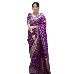 Mayawye Women's Silk Printed Saree With Unstitched Blouse 5.5Mtr (Purple)