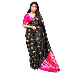 Mayawye Women's Silk Printed Saree With Unstitched Blouse 5.5Mtr (Pink)