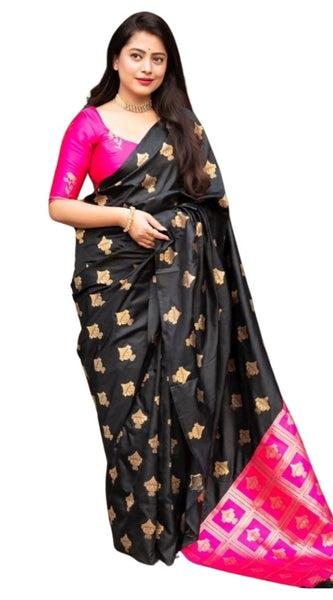Mayawye Women's Silk Printed Saree With Unstitched Blouse 5.5Mtr (Pink)
