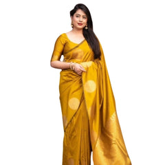 Mayawye Women's Silk Printed Saree With Unstitched Blouse 5.5Mtr (Yellow)