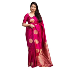 Mayawye Women's Silk Printed Saree With Unstitched Blouse 5.5Mtr (Pink)