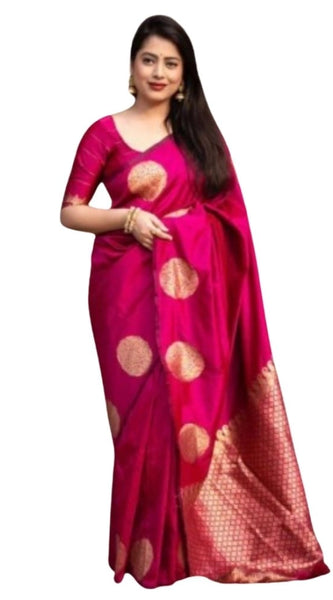 Mayawye Women's Silk Printed Saree With Unstitched Blouse 5.5Mtr (Pink)