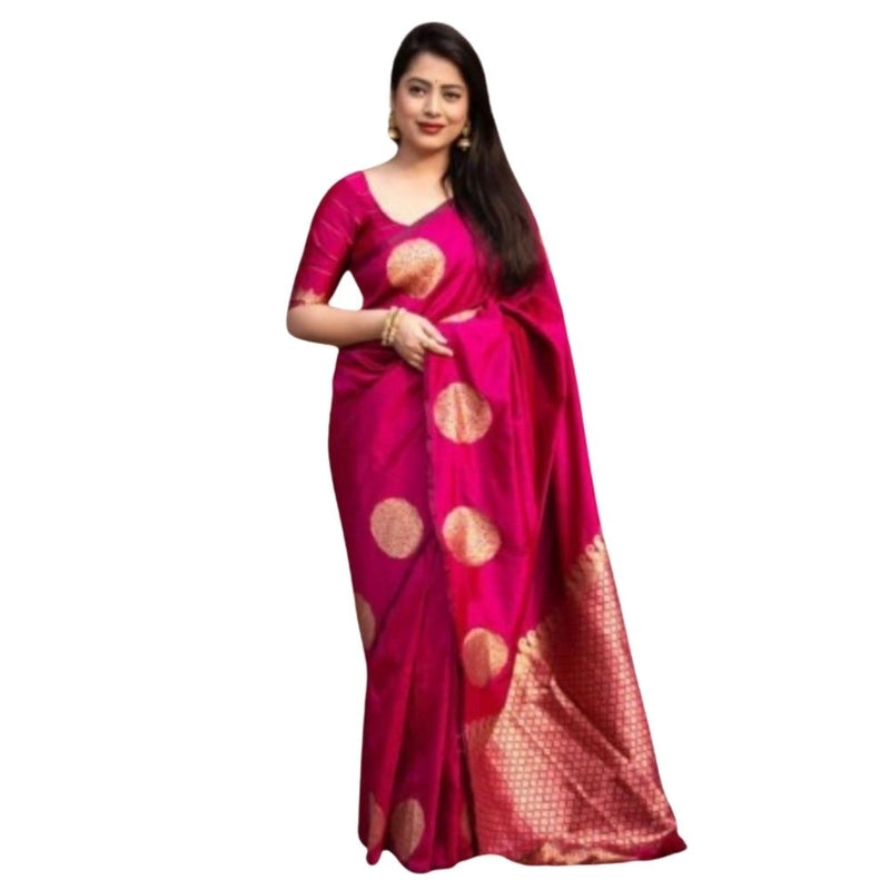 Mayawye Women's Silk Printed Saree With Unstitched Blouse 5.5Mtr (Pink)