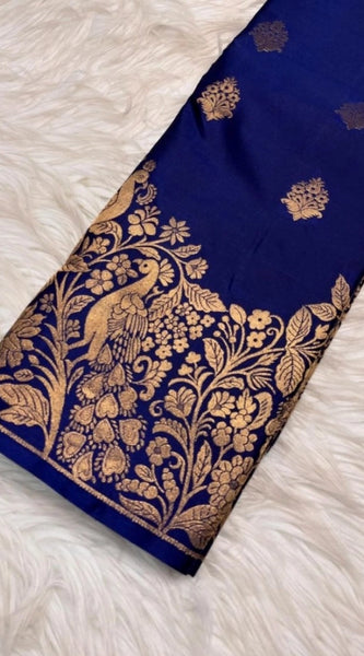 Mayawye Women's Silk Printed Saree With Unstitched Blouse 5.5Mtr (Royal Blue)