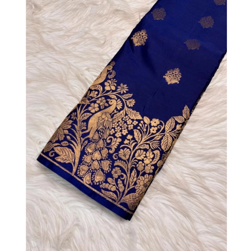 Mayawye Women's Silk Printed Saree With Unstitched Blouse 5.5Mtr (Royal Blue)