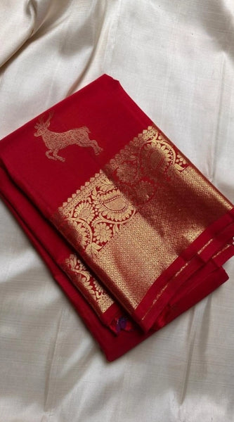 Mayawye Women's Silk Printed Saree With Unstitched Blouse 5.5Mtr (Red)