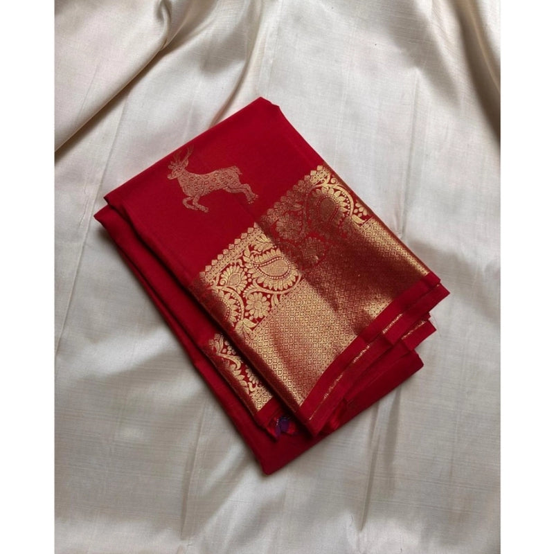 Mayawye Women's Silk Printed Saree With Unstitched Blouse 5.5Mtr (Red)