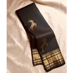 Mayawye Women's Silk Printed Saree With Unstitched Blouse 5.5Mtr (Black)