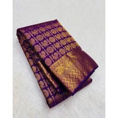 Mayawye Women's Silk Printed Saree With Unstitched Blouse 5.5Mtr (Purple)