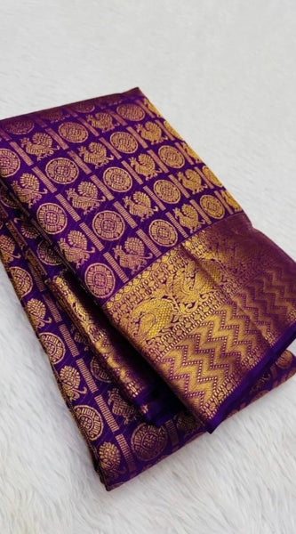 Mayawye Women's Silk Printed Saree With Unstitched Blouse 5.5Mtr (Purple)
