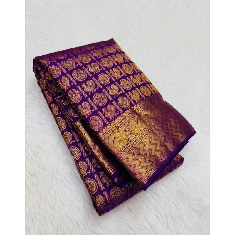 Mayawye Women's Silk Printed Saree With Unstitched Blouse 5.5Mtr (Purple)