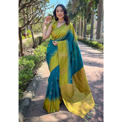 Mayawye Women's Silk Printed Saree With Unstitched Blouse 5.5Mtr (Rama)