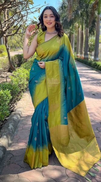 Mayawye Women's Silk Printed Saree With Unstitched Blouse 5.5Mtr (Rama)