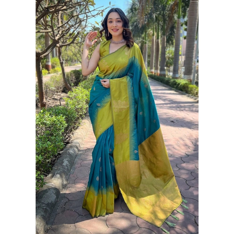 Mayawye Women's Silk Printed Saree With Unstitched Blouse 5.5Mtr (Rama)