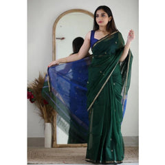 Mayawye Women's Cotton  Printed Saree With Unstitched Blouse 5.5Mtr (Green)