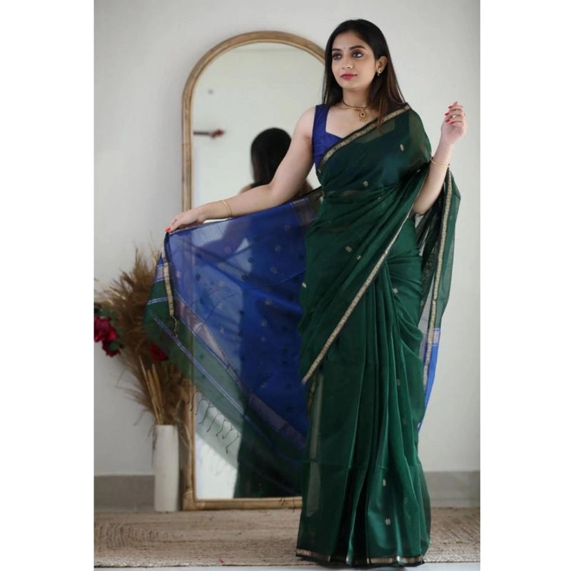 Mayawye Women's Cotton  Printed Saree With Unstitched Blouse 5.5Mtr (Green)