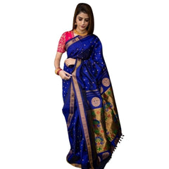 Mayawye Women's Silk Printed Saree With Unstitched Blouse 5.5Mtr (Blue)