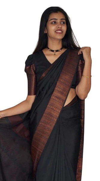 Mayawye Women's Silk Printed Saree With Unstitched Blouse 5.5Mtr (Black)