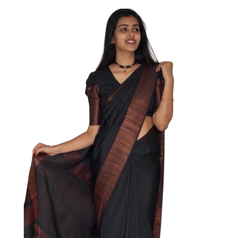 Mayawye Women's Silk Printed Saree With Unstitched Blouse 5.5Mtr (Black)