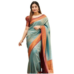 Mayawye Women's Silk Printed Saree With Unstitched Blouse 5.5Mtr (Rama)