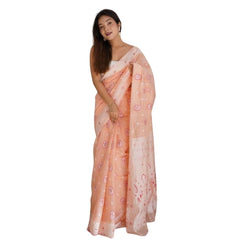 Mayawye Women's Cotton  Printed Saree With Unstitched Blouse 5.5Mtr (Peach)