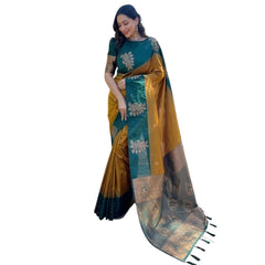 Mayawye Women's Silk Printed Saree With Unstitched Blouse 5.5Mtr (Yellow)