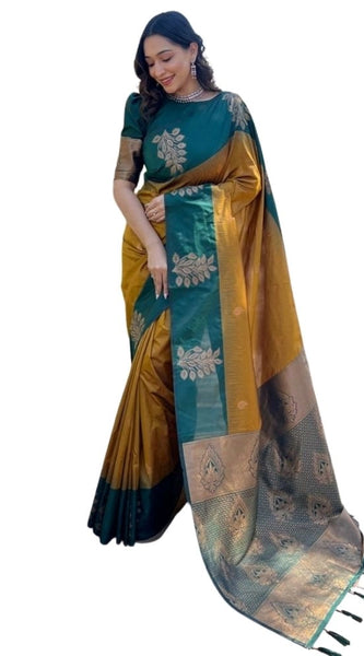 Mayawye Women's Silk Printed Saree With Unstitched Blouse 5.5Mtr (Yellow)