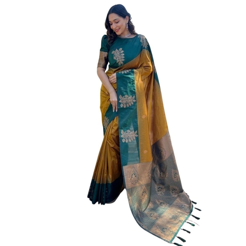 Mayawye Women's Silk Printed Saree With Unstitched Blouse 5.5Mtr (Yellow)