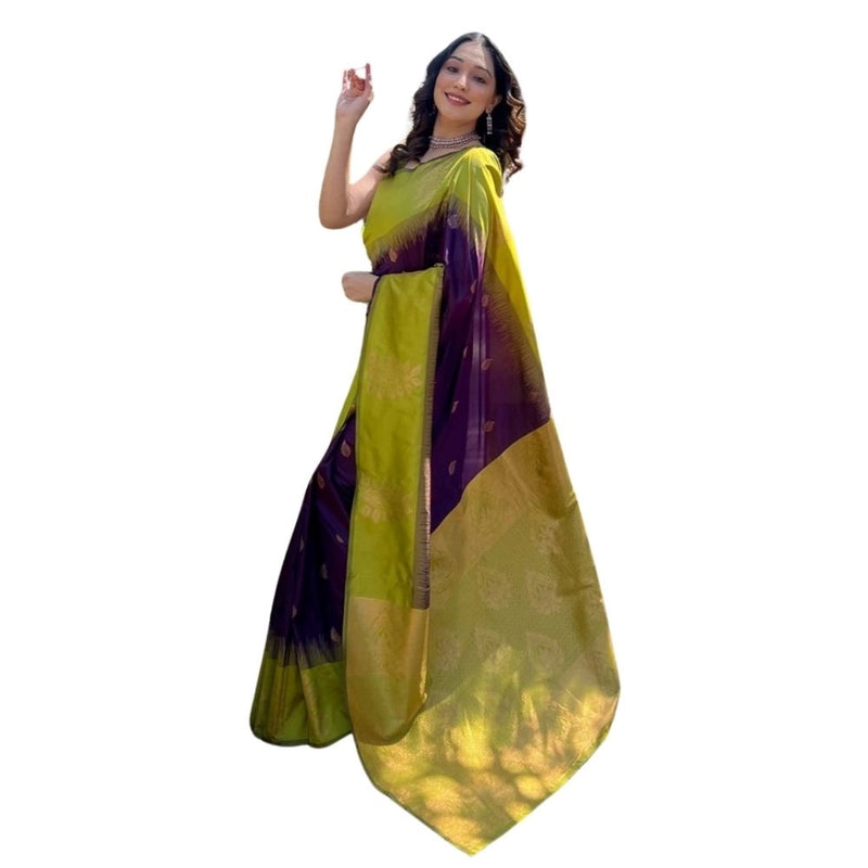 Mayawye Women's Silk Printed Saree With Unstitched Blouse 5.5Mtr (Wine)