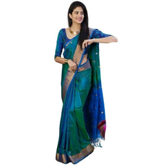 Mayawye Women's Silk Printed Saree With Unstitched Blouse 5.5Mtr (Blue)