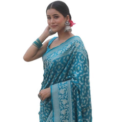 Mayawye Women's Silk Printed Saree With Unstitched Blouse 5.5Mtr (Sky Blue)