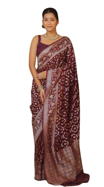 Mayawye Women's Silk Printed Saree With Unstitched Blouse 5.5Mtr (Maroon)