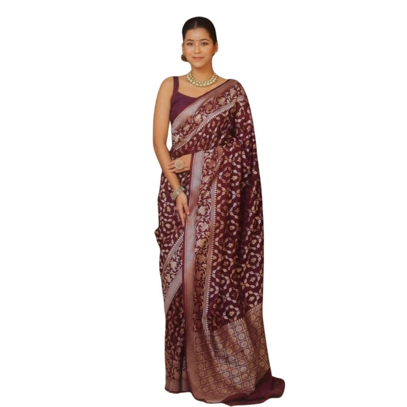 Mayawye Women's Silk Printed Saree With Unstitched Blouse 5.5Mtr (Maroon)