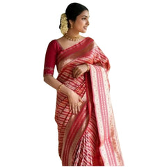Mayawye Women's Silk Printed Saree With Unstitched Blouse 5.5Mtr (Pink)