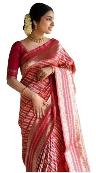 Mayawye Women's Silk Printed Saree With Unstitched Blouse 5.5Mtr (Pink)