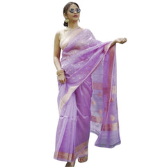 Mayawye Women's Cotton  Printed Saree With Unstitched Blouse 5.5Mtr (Lavender)