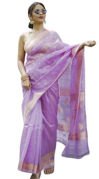 Mayawye Women's Cotton  Printed Saree With Unstitched Blouse 5.5Mtr (Lavender)
