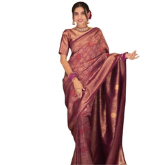 Mayawye Women's Silk Printed Saree With Unstitched Blouse 5.5Mtr (Wine)