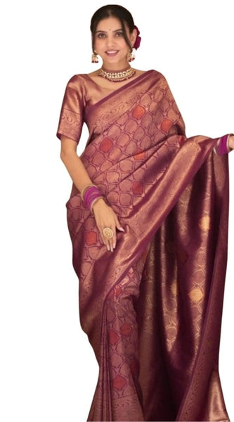 Mayawye Women's Silk Printed Saree With Unstitched Blouse 5.5Mtr (Wine)