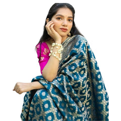 Mayawye Women's Silk Printed Saree With Unstitched Blouse 5.5Mtr (Sky Blue)