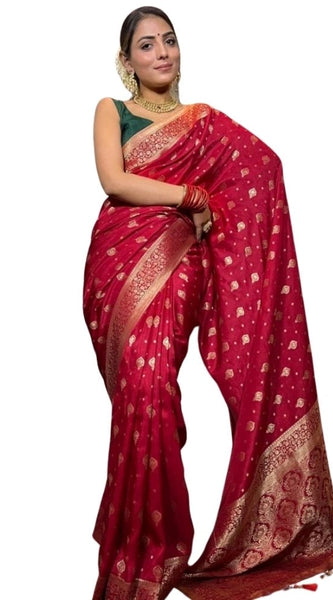 Mayawye Women's Silk Printed Saree With Unstitched Blouse 5.5Mtr (Red)