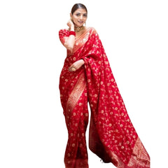 Mayawye Women's Silk Printed Saree With Unstitched Blouse 5.5Mtr (Red)