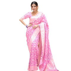 Mayawye Women's Silk Printed Saree With Unstitched Blouse 5.5Mtr (Pink)
