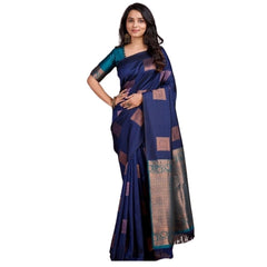 Mayawye Women's Silk Printed Saree With Unstitched Blouse 5.5Mtr (Navy Blue)