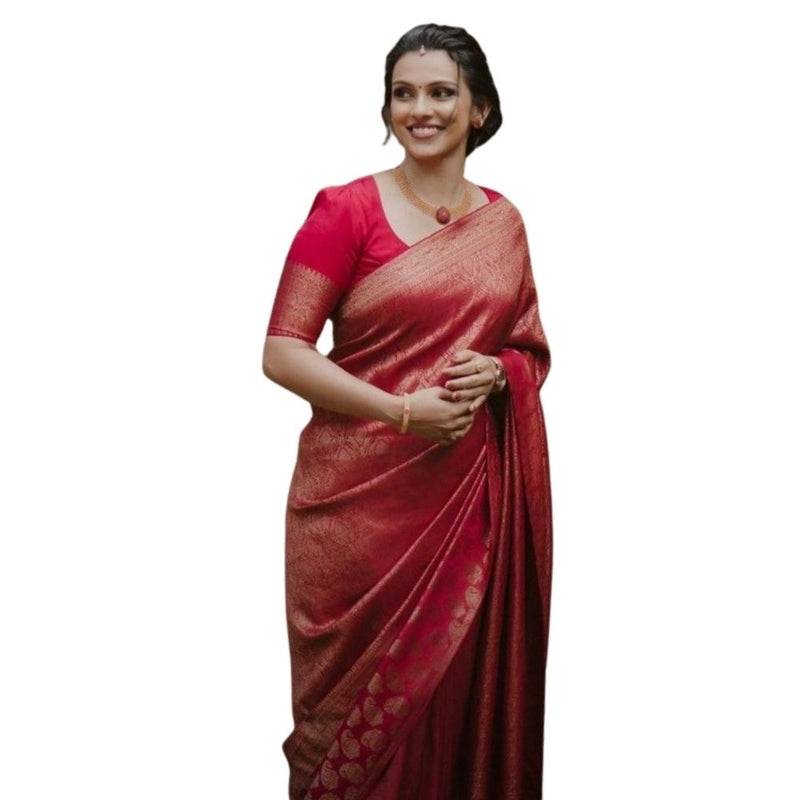 Mayawye Women's Silk Printed Saree With Unstitched Blouse 5.5Mtr (Red)