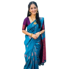 Mayawye Women's Silk Printed Saree With Unstitched Blouse 5.5Mtr (Rama)