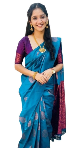 Mayawye Women's Silk Printed Saree With Unstitched Blouse 5.5Mtr (Rama)
