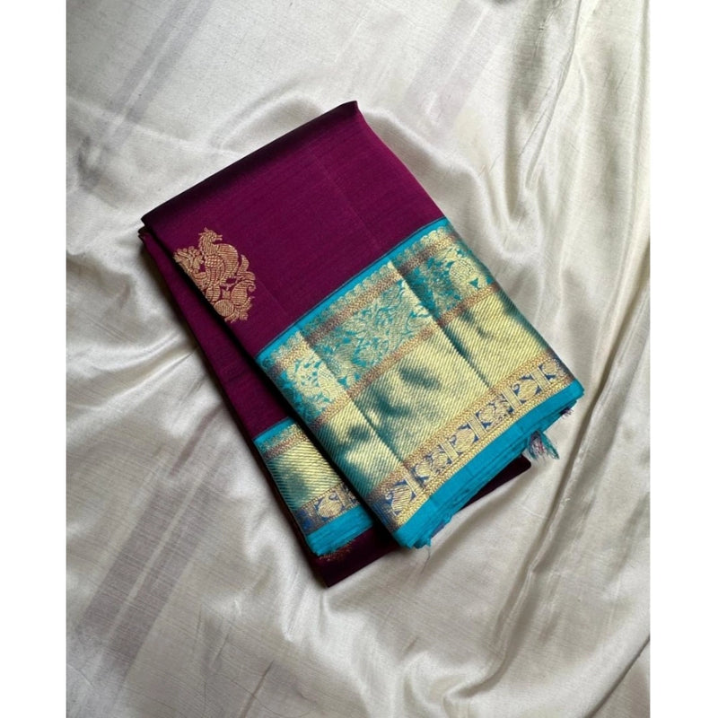 Mayawye Women's Silk Printed Saree With Unstitched Blouse 5.5Mtr (Wine)